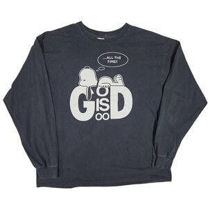 Snoopy God Is Good T-Shirt XL Long Sleeve Black White Religious Streetwear